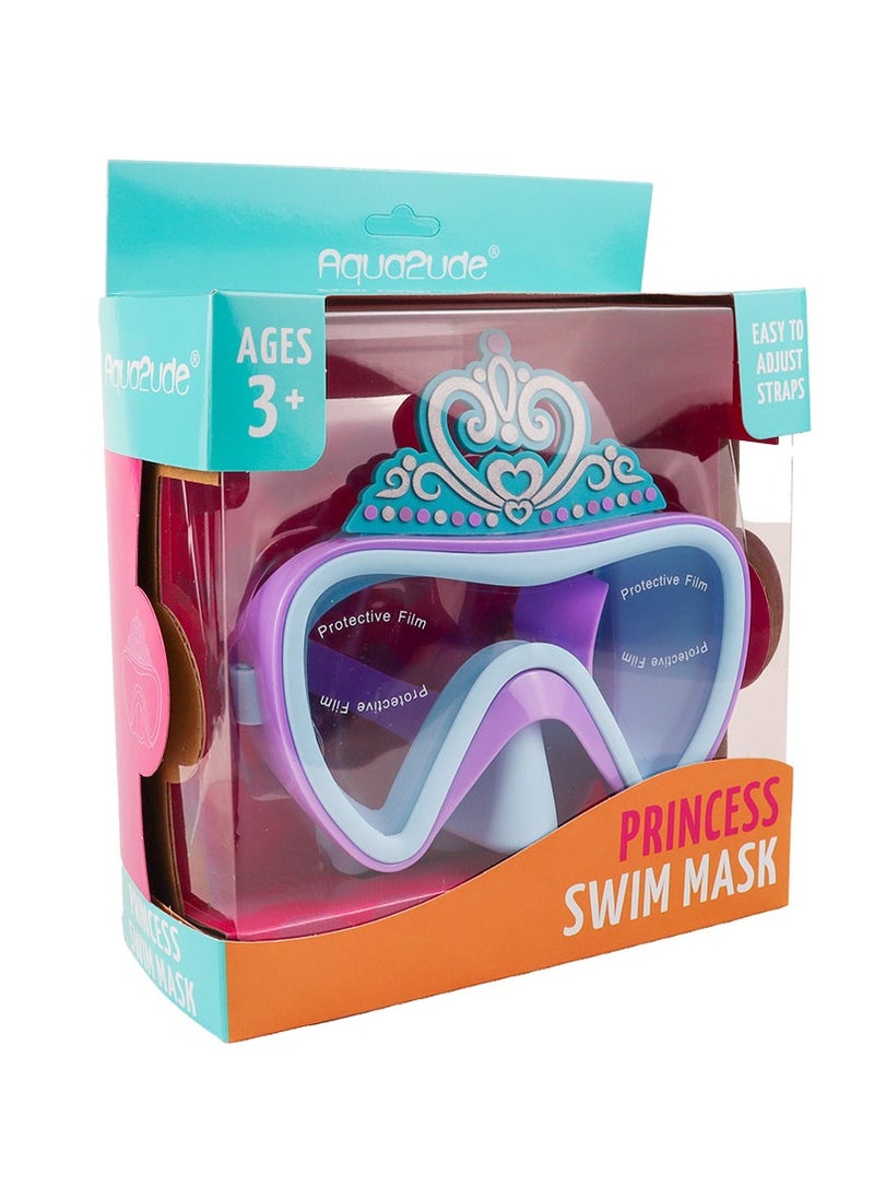 Aqua2ude - Aqua2ude Princess Crown Blue Kids Swim Mask, Anti-Fog, UV Protection, Leak-Proof, Wide Field of Vision, Comfortable Full-Face Design for Boys & Girls, Perfect for Pool & Beach - Image 1