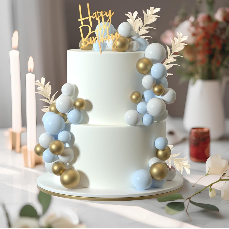 MIAHART Ball Cake Toppers Boho Grass Cake Topper Ball Cake Insert Decoration for Birthday Wedding Baby Shower Party Decorations Boho Themed Party Supplies (goldï¼Œlight blueï¼Œwhite) - Image 3