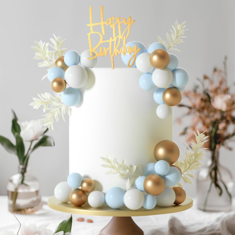 MIAHART Ball Cake Toppers Boho Grass Cake Topper Ball Cake Insert Decoration for Birthday Wedding Baby Shower Party Decorations Boho Themed Party Supplies (goldï¼Œlight blueï¼Œwhite) - Image 5