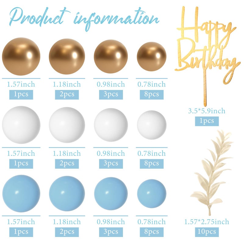 MIAHART Ball Cake Toppers Boho Grass Cake Topper Ball Cake Insert Decoration for Birthday Wedding Baby Shower Party Decorations Boho Themed Party Supplies (goldï¼Œlight blueï¼Œwhite) - Image 2