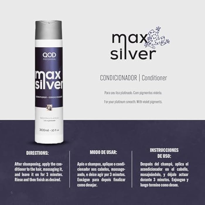 QoD PRO Max Silver Hair Conditioner, For Blonde, Streaked & Gray Hair with Violet Pigments, Wheat Protein & Murumuru Butter, Prolongs Smooth Straightened Effect & Realigns Hair Fiber, 10 oz (300 ml) - Image 2