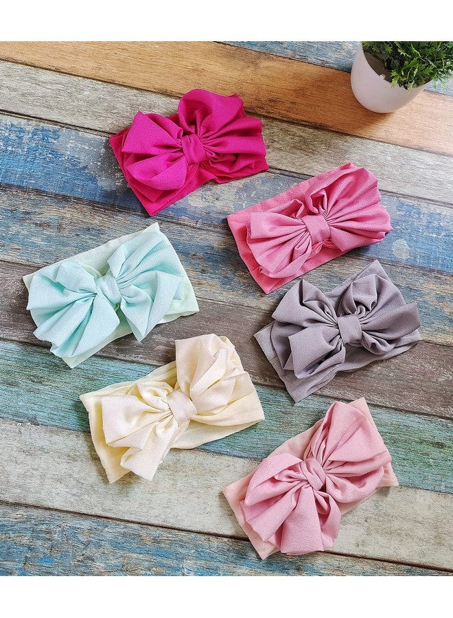 ANNACREATIONS Premium Designer Soft Flower Bow Hairband, Plastic Headband Hair Accessories For Baby Girls, Pack Of 6 - Assorted - Image 2