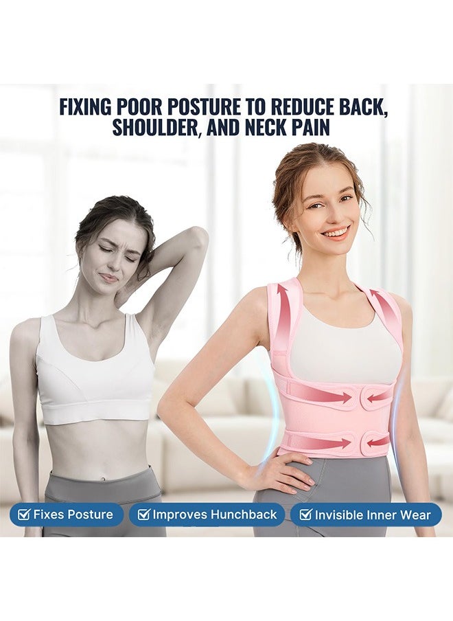 Hihonor - Back Brace and Posture Corrector for Women and Men, Back Straightener Posture Corrector, Scoliosis and Hunchback Correction, Back Pain, Spine Corrector, Support, Adjustable Posture Trainer, Pink - Image 1