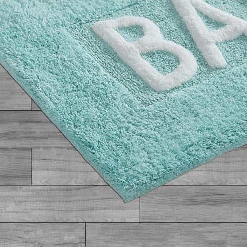 Creative Home Ideas Cotton Bath Rug - Soft Cotton Bath Mat - Bathroom Decor - Water Absorbent and Machine Washable - Measures 21"x34" - "Bath" - Aqua Blue - Image 5
