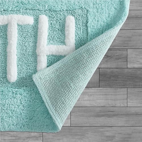 Creative Home Ideas Cotton Bath Rug - Soft Cotton Bath Mat - Bathroom Decor - Water Absorbent and Machine Washable - Measures 21"x34" - "Bath" - Aqua Blue - Image 4