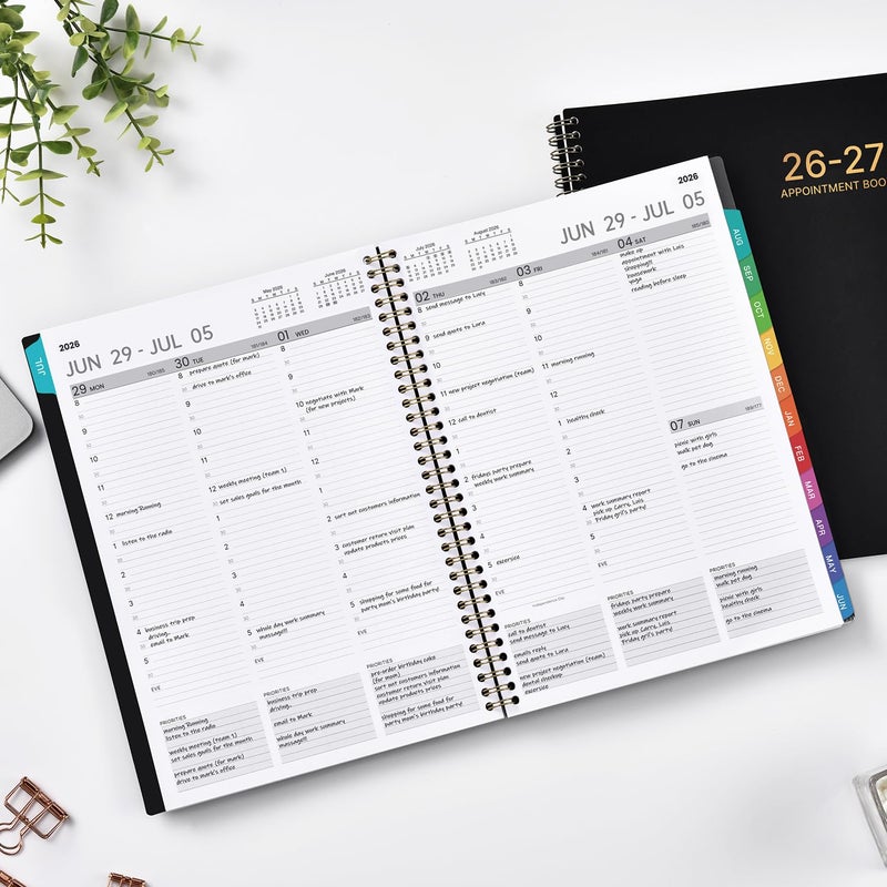 BooQool Appointment Book 2026-2027 - Planner 2026-2027, 9" x 11", July 2026 - June 2027, Daily Hourly Planner with 30-Minute Interval, Weekly & Monthly, Colorful Monthly Tabs, Inner Pocket - Black - Image 2