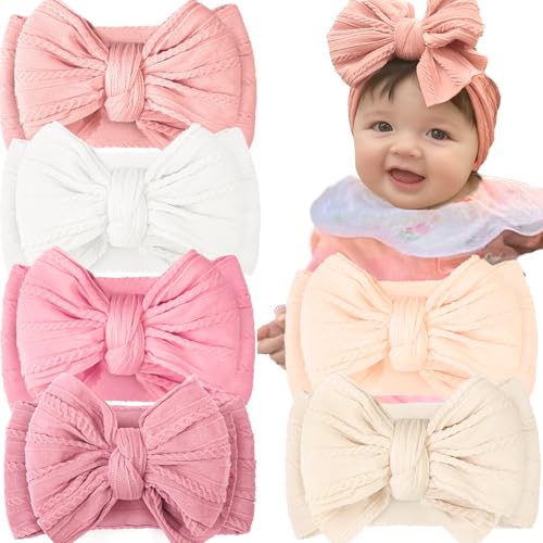 CÉLLOT 6 Pcs Baby Bows Headbands Nylon Hairbands Baby Girl Bows Hair Accessories for Newborn Infant Toddler Essentials (Classic Pink Series) - Image 1