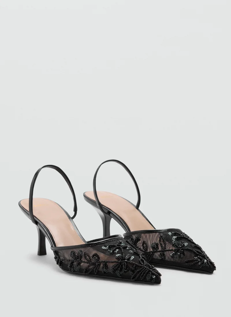 Mango 99-NEGRO Kitten-Heel Shoes Embroidered With Sequins for Women | Best Price UAE