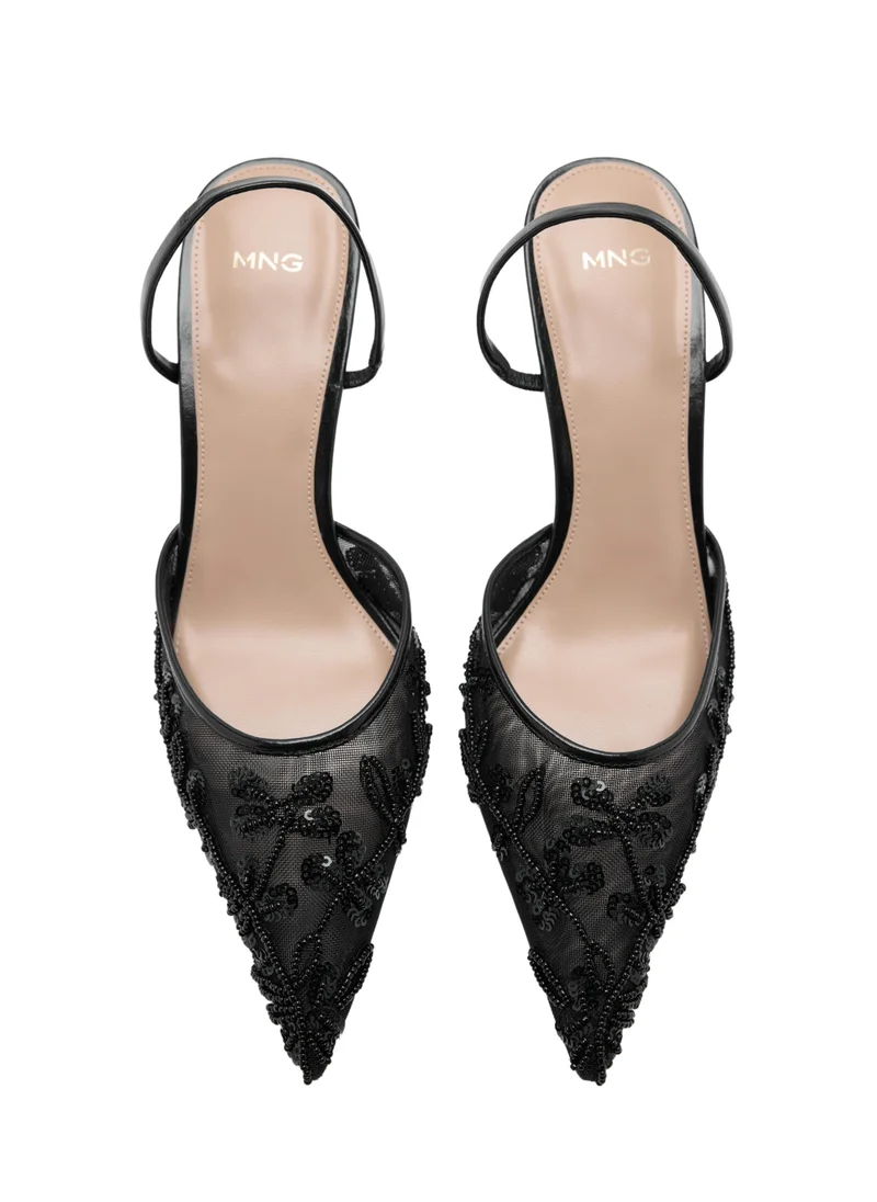 Mango 99-NEGRO Kitten-Heel Shoes Embroidered With Sequins for Women | Best Price UAE