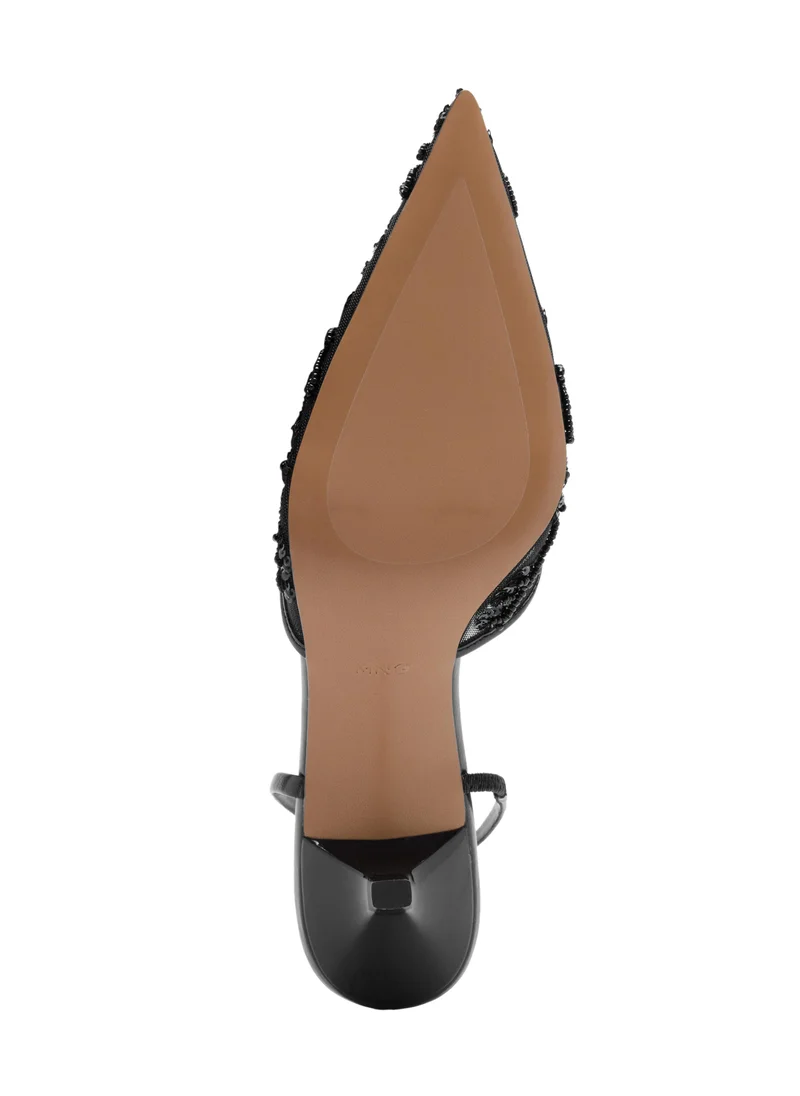 Mango 99-NEGRO Kitten-Heel Shoes Embroidered With Sequins for Women | Best Price UAE