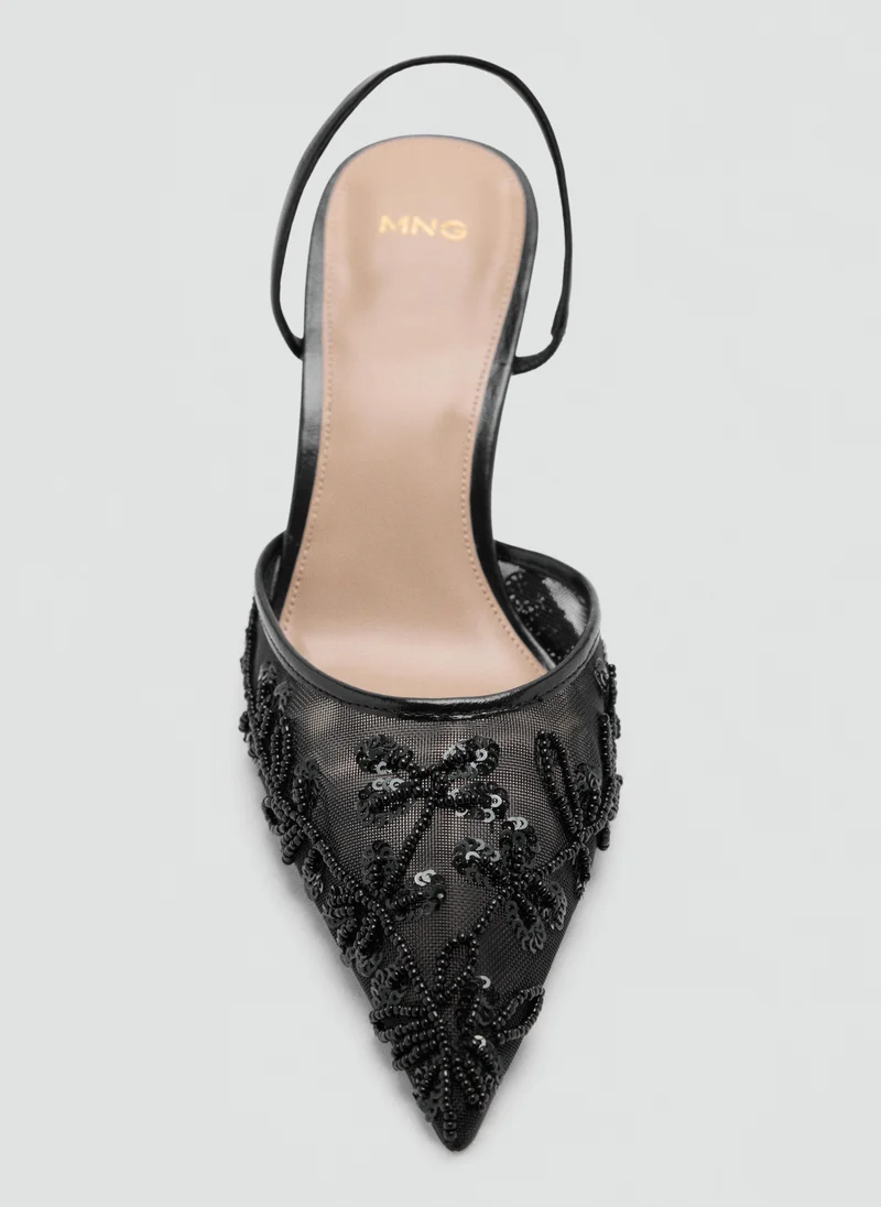 Mango 99-NEGRO Kitten-Heel Shoes Embroidered With Sequins for Women | Best Price UAE