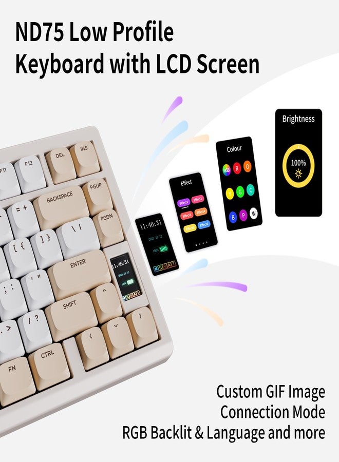 OOCTPK Mechanical Keyboard, Chilkey ND75 LP Wireless Gaming Keyboard with LCD Screen, Bluetooth 5.3/2.4G/USB-C, Hot Swappable Per-Key RGB Custom, Thin Front, Wrist Rest, Full-Aluminum, PC/Mac Support - Image 3