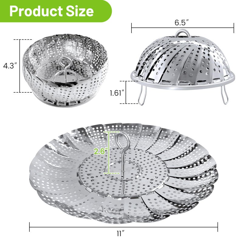 Sayfine Vegetable Steamer Basket, Premium Stainless Steel Veggie Steamer Basket - Folding Expandable Steamers to Fits Various Size Pot (Extra Large (6.5" to 11")) - Image 2