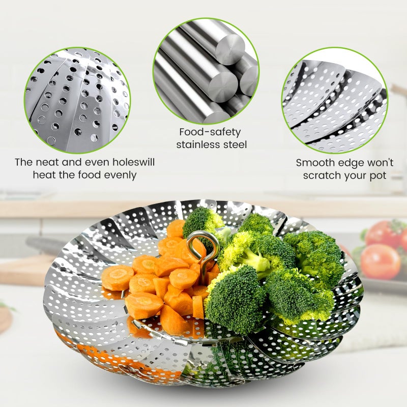 Sayfine Vegetable Steamer Basket, Premium Stainless Steel Veggie Steamer Basket - Folding Expandable Steamers to Fits Various Size Pot (Extra Large (6.5" to 11")) - Image 5