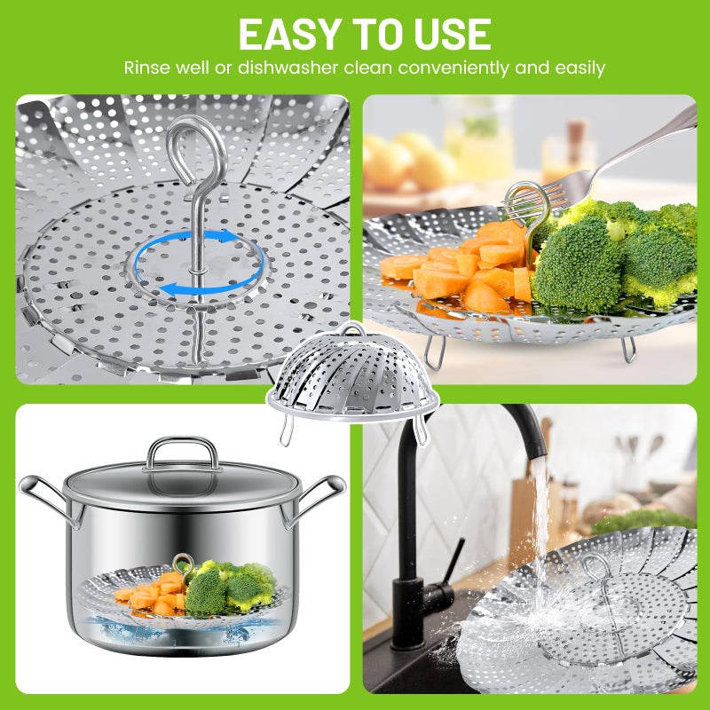 Sayfine Vegetable Steamer Basket, Premium Stainless Steel Veggie Steamer Basket - Folding Expandable Steamers to Fits Various Size Pot (Extra Large (6.5" to 11")) - Image 3