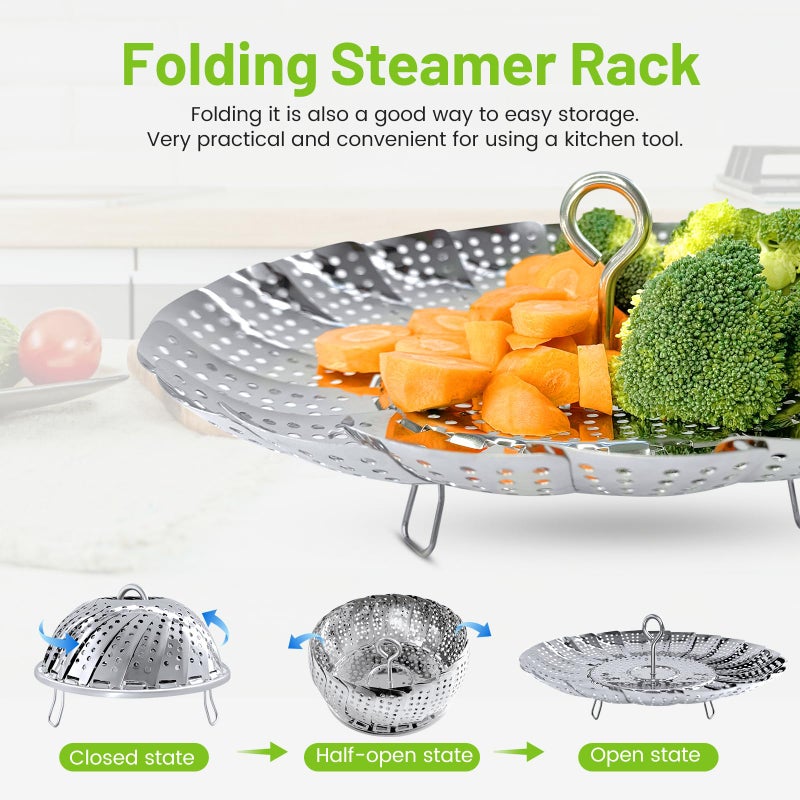 Sayfine Vegetable Steamer Basket, Premium Stainless Steel Veggie Steamer Basket - Folding Expandable Steamers to Fits Various Size Pot (Extra Large (6.5" to 11")) - Image 4