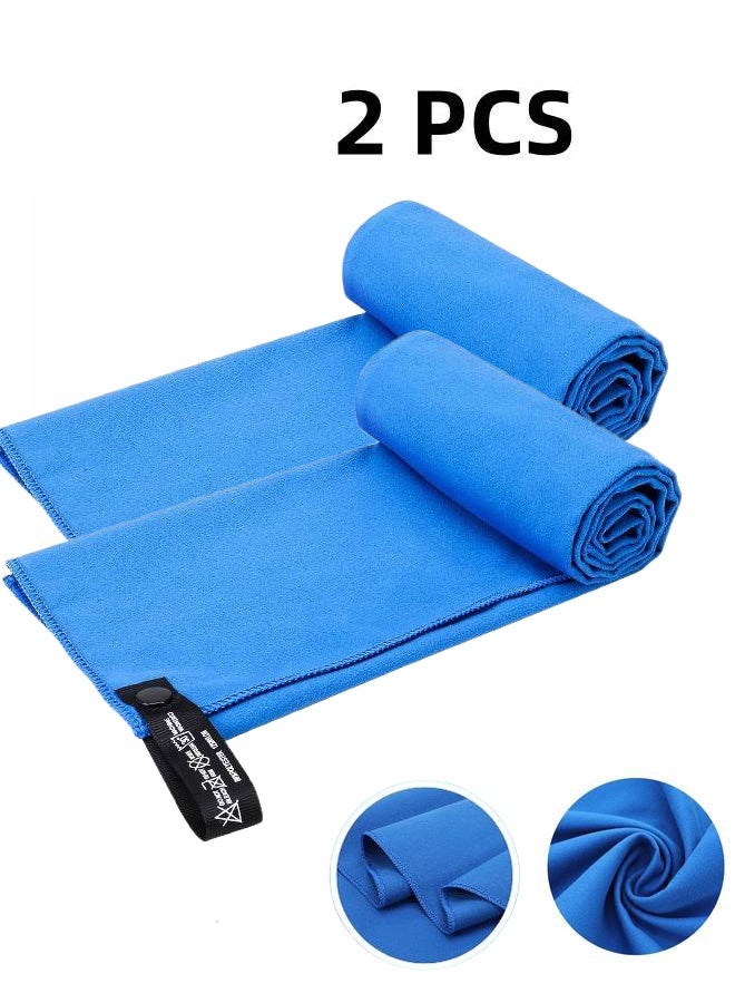 2 PCS Microfiber Sport Towels Fast Quickly Drying, Strong Water Absorption Large Lightweight Sheet Towel, 152x76CM and 80x40CM, for Gym Fitness Sports Yoga Bath Travel Swimming Beach Camping (Blue) - Image 1