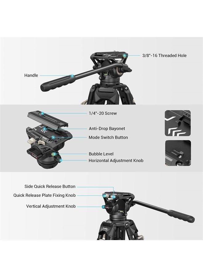 SmallRig AD-01 Video Tripod, 73" Heavy Duty Tripod with 360 Degree Fluid Head and Quick Release Plate for DSLR, Camcorder, Cameras 3751 - Image 3