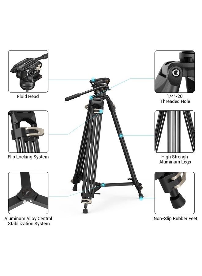 SmallRig AD-01 Video Tripod, 73" Heavy Duty Tripod with 360 Degree Fluid Head and Quick Release Plate for DSLR, Camcorder, Cameras 3751 - Image 2
