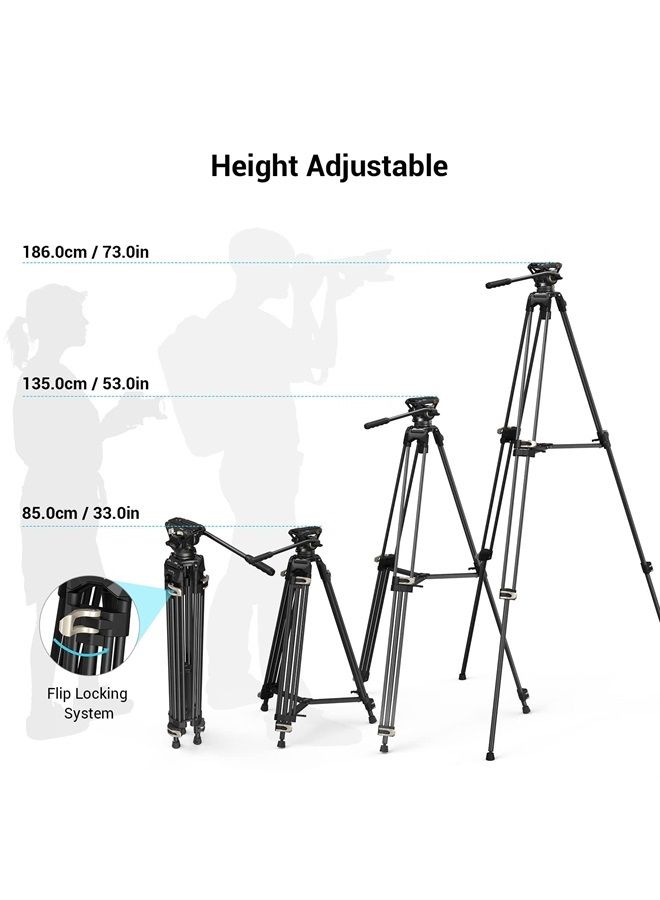 SmallRig AD-01 Video Tripod, 73" Heavy Duty Tripod with 360 Degree Fluid Head and Quick Release Plate for DSLR, Camcorder, Cameras 3751 - Image 4