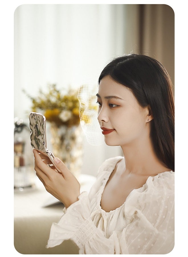 HOOPZOZA - LED Lighted Pocket Makeup Mirror Infinitely Adjust The Brightness Portable Mini Mirror 2X Magnified Mirror Compact Pocket Mirror USB Charging Folding Mirror Travel - Image 1