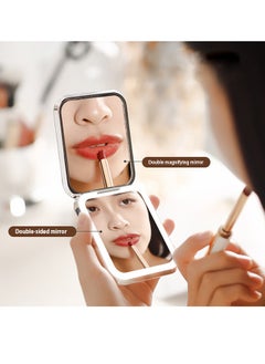 HOOPZOZA LED Lighted Pocket Makeup Mirror Infinitely Adjust The Brightness Portable Mini Mirror 2X Magnified Mirror Compact Pocket Mirror USB Charging Folding Mirror Travel  - Image 1