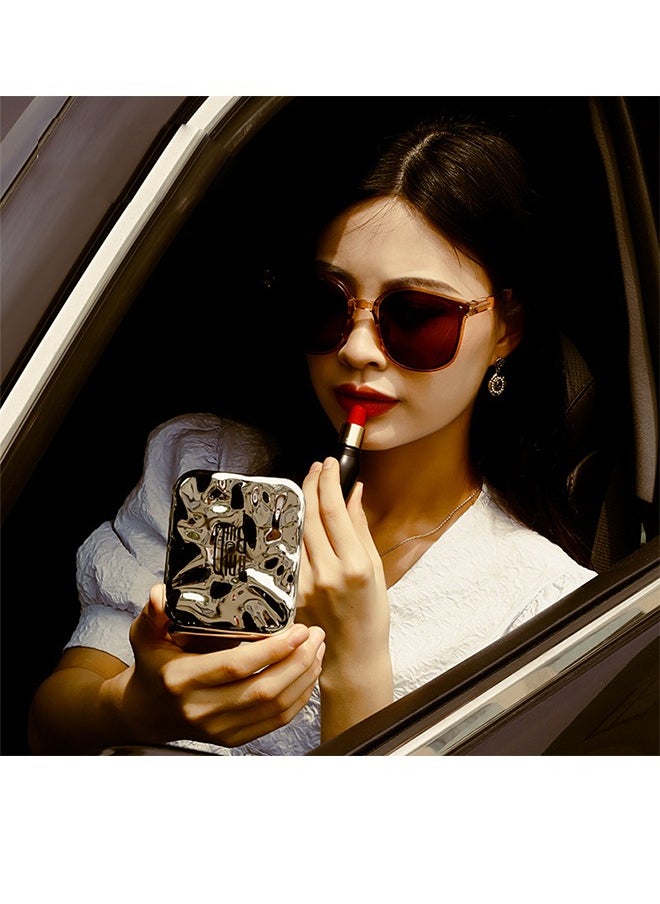 HOOPZOZA - LED Lighted Pocket Makeup Mirror Infinitely Adjust The Brightness Portable Mini Mirror 2X Magnified Mirror Compact Pocket Mirror USB Charging Folding Mirror Travel - Image 1