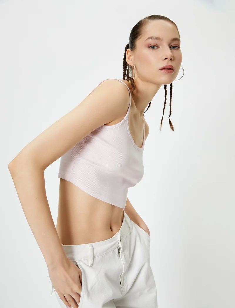 كوتون Basic Crop Undershirt Thin Strap Ribbed Cotton