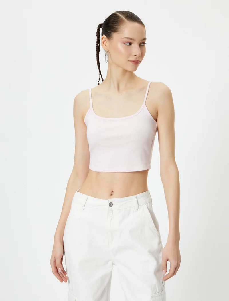كوتون Basic Crop Undershirt Thin Strap Ribbed Cotton