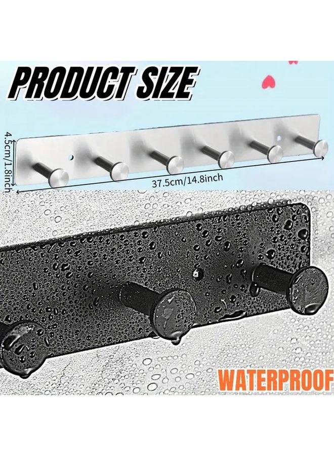 Black Wall Mounted Coat Hook Rack 6 Hooks Heavy Duty Stainless Steel Bathroom Kitchen - Image 4