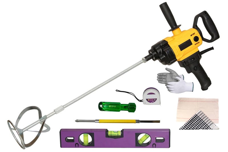 Digital Craft Industrial Grade Electric Cement Mixer Putty Duster Feed Flour Paint Variable Speed Mixing MachinePaint Mixer Machine12 Spirit Level 3MTR Tape2 In 1 Screw Driver - Image 1