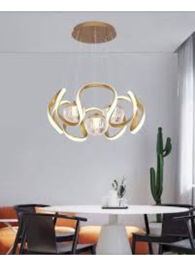 المفتاحة ثريا LED ذهبية فاخرة حديثة - وحدة إضاءة سقف فنية إبداعية مع ظلال زجاجية كريستالية، مصباح معلق قابل للتعتيم لغرفة المعيشة وغرفة الطعام وغرفة النوم وديكور الفندق - Image 1