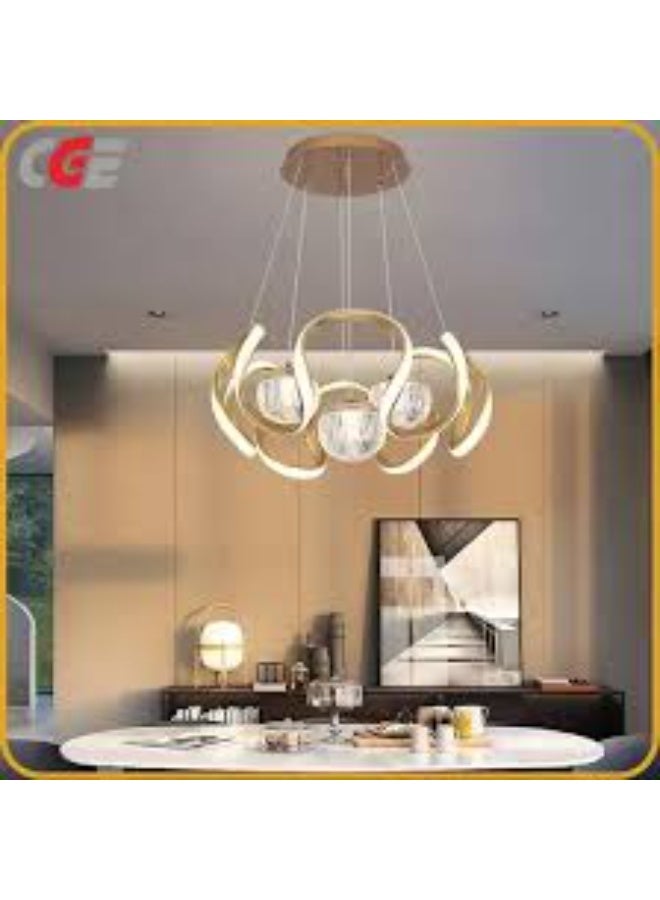 المفتاحة ثريا LED ذهبية فاخرة حديثة - وحدة إضاءة سقف فنية إبداعية مع ظلال زجاجية كريستالية، مصباح معلق قابل للتعتيم لغرفة المعيشة وغرفة الطعام وغرفة النوم وديكور الفندق - Image 2