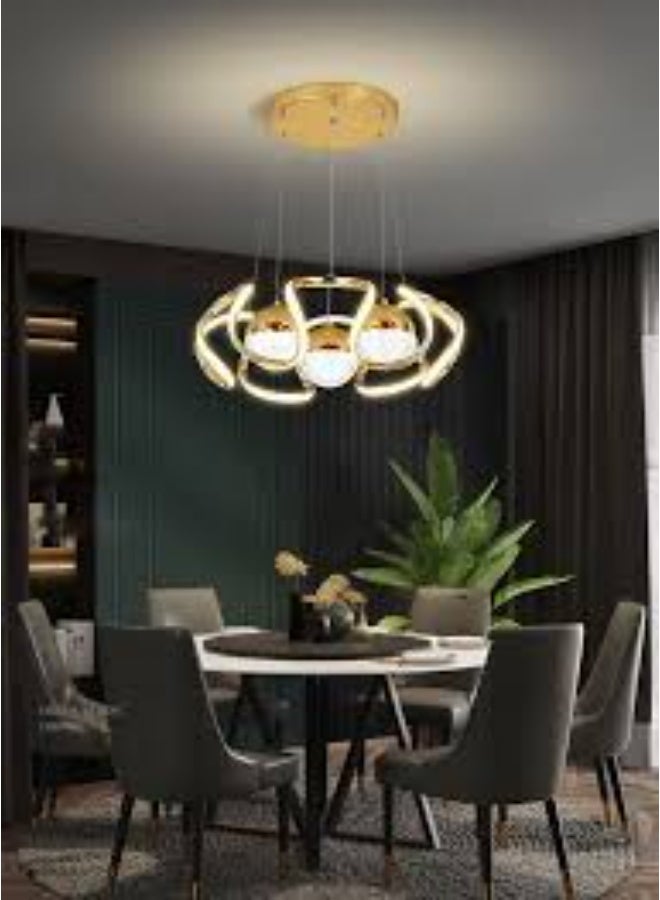 المفتاحة ثريا LED ذهبية فاخرة حديثة - وحدة إضاءة سقف فنية إبداعية مع ظلال زجاجية كريستالية، مصباح معلق قابل للتعتيم لغرفة المعيشة وغرفة الطعام وغرفة النوم وديكور الفندق - Image 3