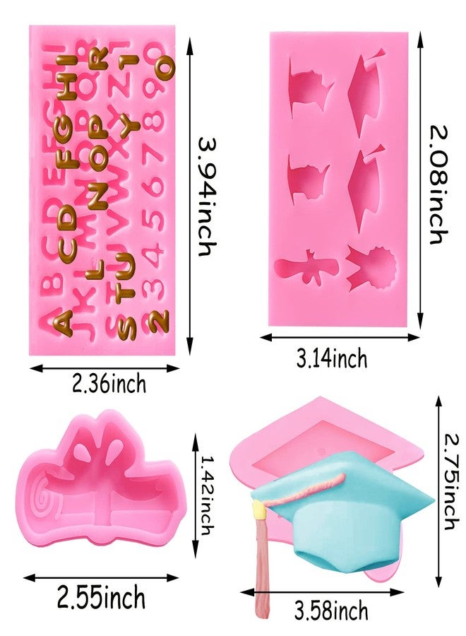 Doumeny 4Pcs Graduation Silicone Mold Set, Graduation Cap Baking Mold Diploma Graduate Fondant Mold Certificate Candy Mold Doctorial Hat Chocolate Mold Letters and Numbers Molds for Graduation Decor - Image 2