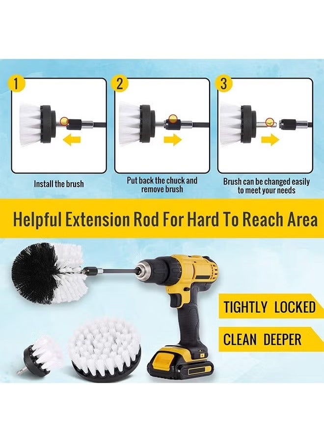 Soft White Drill Brush Attachment Set - Car Interior Detailing Kit, All Purpose Power Drill Brush with Extend Attachment for Car, Boat, Seat, Carpet, Upholstery, Bathroom, Grout, Floor and Tile - Image 3