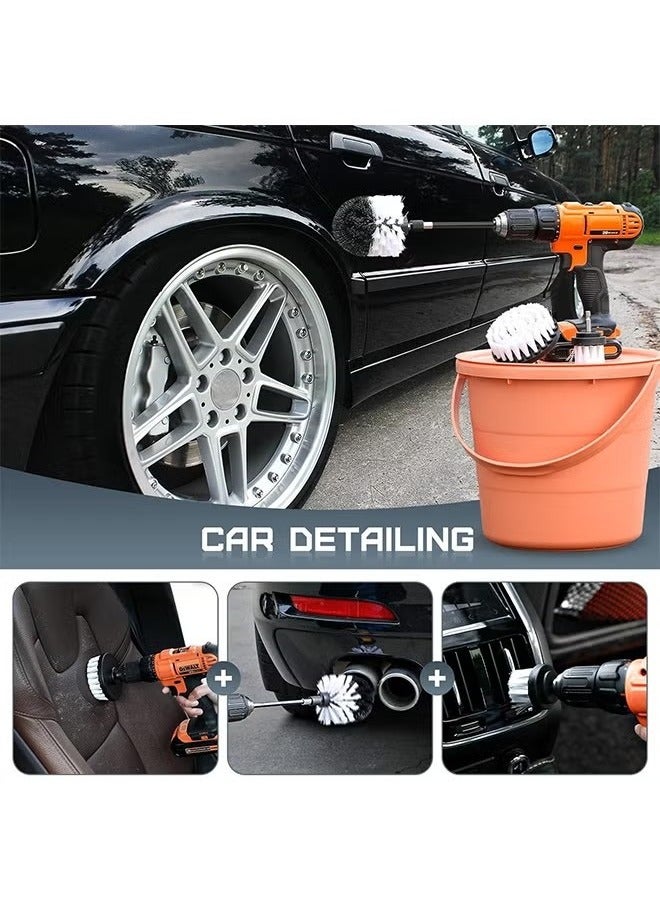 Soft White Drill Brush Attachment Set - Car Interior Detailing Kit, All Purpose Power Drill Brush with Extend Attachment for Car, Boat, Seat, Carpet, Upholstery, Bathroom, Grout, Floor and Tile - Image 4