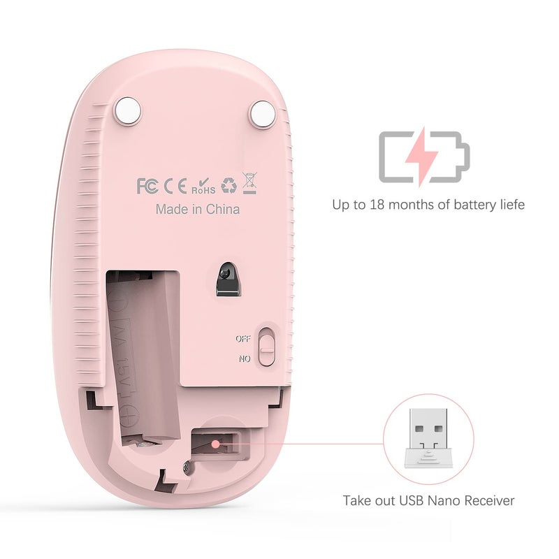 Unipows Wireless Mouse - 2.4G Slim Portable Computer Mouse with Nano Receiver, Less Noise Mobile Optical Mice for Notebook, PC, Laptop, Computer, Mac (Gradient Pink to Purple) - Image 3