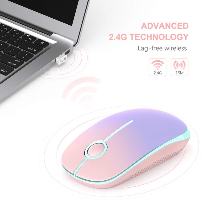 Unipows Wireless Mouse - 2.4G Slim Portable Computer Mouse with Nano Receiver, Less Noise Mobile Optical Mice for Notebook, PC, Laptop, Computer, Mac (Gradient Pink to Purple) - Image 2