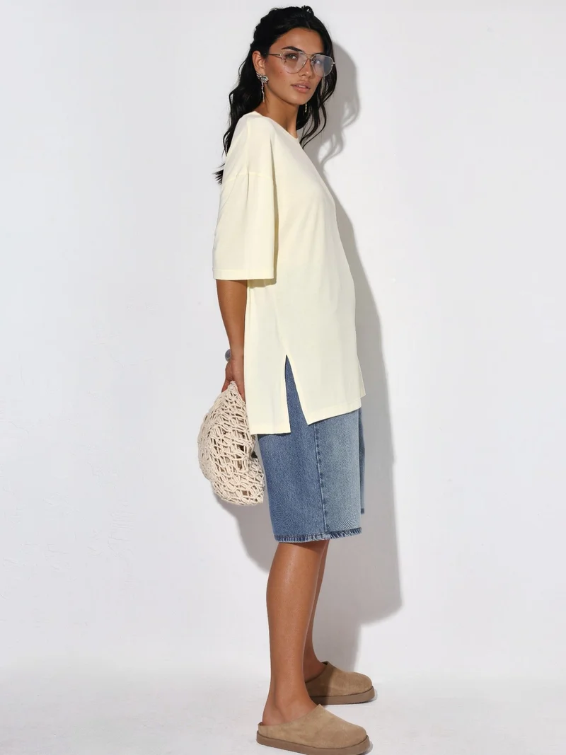 Busem BUSEM Slit Detailed Crew Neck Short Sleeve T-Shirt