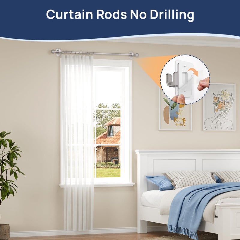 ENJOYBASICS No Drill Curtain Rods for Window 28 to 47 Inches, 5/8 Inch Diameter Renter Friendly Drapery Rod with Adhesive Brackets without Drilling, Adjustable from 27 to 52 Inches, Nickel - Image 3