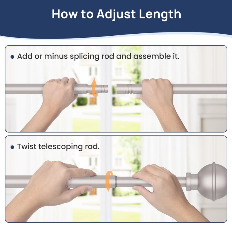 ENJOYBASICS No Drill Curtain Rods for Window 28 to 47 Inches, 5/8 Inch Diameter Renter Friendly Drapery Rod with Adhesive Brackets without Drilling, Adjustable from 27 to 52 Inches, Nickel - Image 5