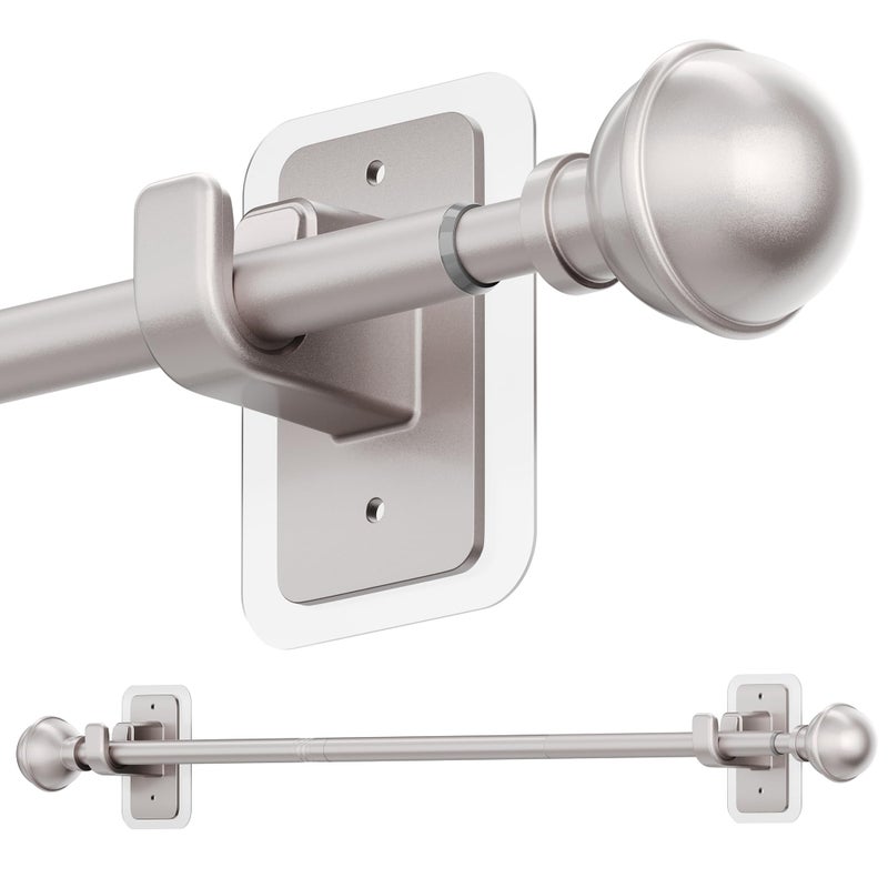 ENJOYBASICS No Drill Curtain Rods for Window 28 to 47 Inches, 5/8 Inch Diameter Renter Friendly Drapery Rod with Adhesive Brackets without Drilling, Adjustable from 27 to 52 Inches, Nickel - Image 1