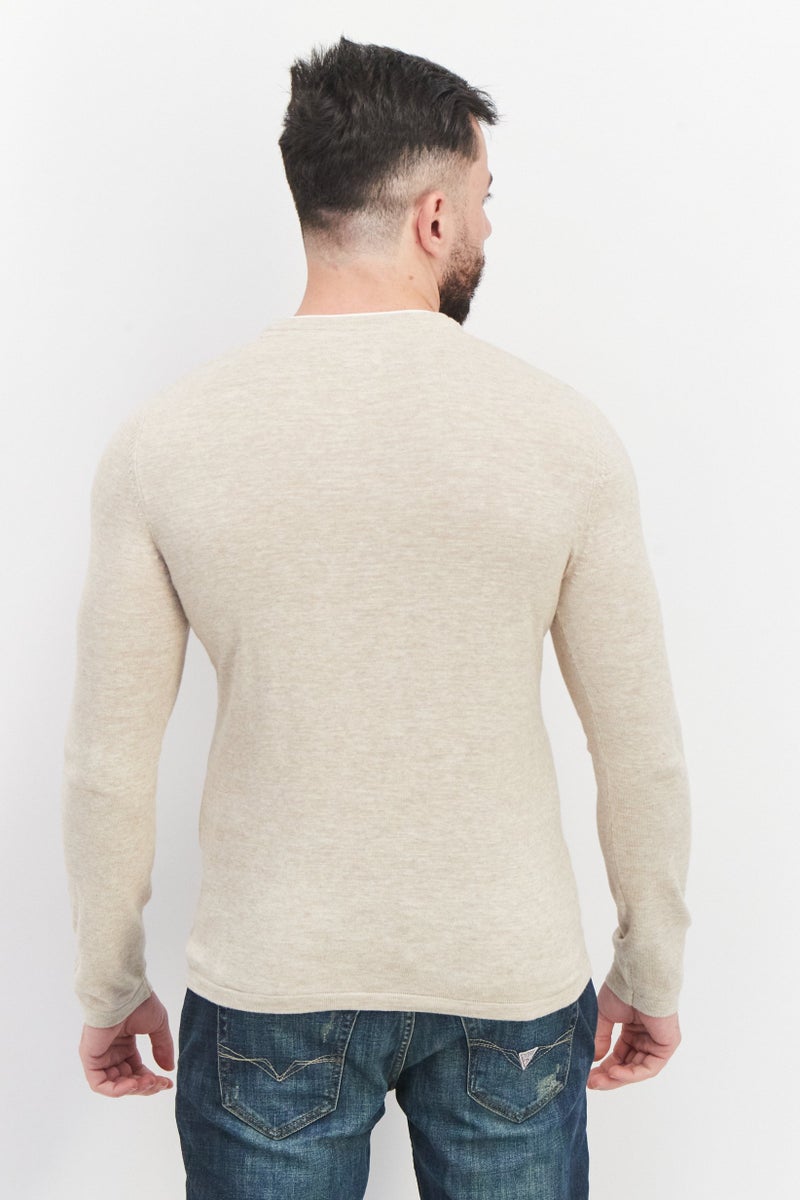 Celio Men Round Neck Long Sleeve Plain Top, Beige - Image 4