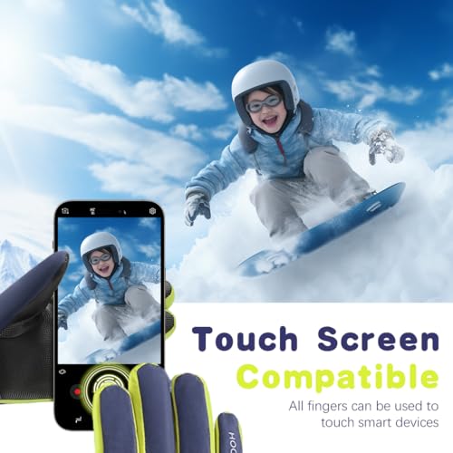PATPAT Winter Skiing Gloves For Kids Warm Ski Gloves Thicken Warm Fleece Lining Waterproof Winter Gloves For Kids 8-12 Years Old Cartoon Dino Printed Outdoor Warm Gloves For Boys & Girls, Blue - Image 5