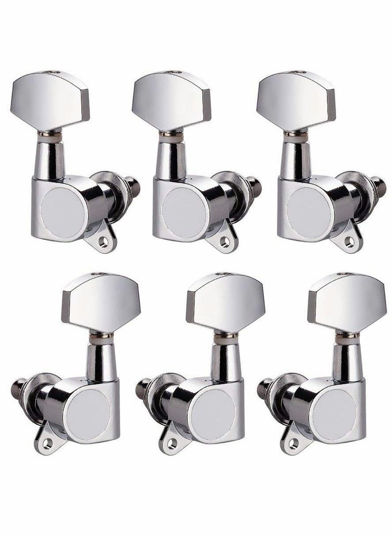 Excefore - Guitar String Tuning Pegs 3L3R Chrome Tuners Guitar Machine Heads for Folk Acoustic Electric Guitar Tuner Guitar Parts Fender Replacement (Silver)6Pcs - Image 1