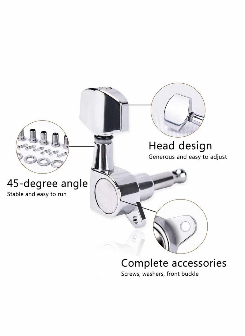 Excefore - Guitar String Tuning Pegs 3L3R Chrome Tuners Guitar Machine Heads for Folk Acoustic Electric Guitar Tuner Guitar Parts Fender Replacement (Silver)6Pcs - Image 1