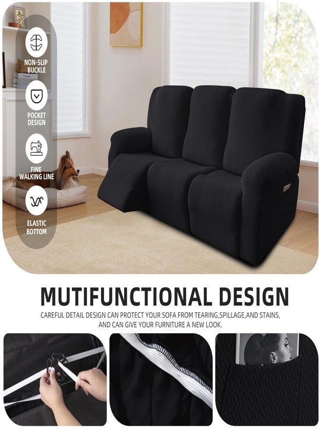 Genina أغطية أريكة جينينا القابلة للإمالة - أغطية أريكة قابلة للتمدد بنقشة جاكار مخططة - أغطية لثلاث وسائد مقاعد بنسيج ناعم - واقي أثاث للحيوانات الأليفة والأطفال (أسود) - Image 4