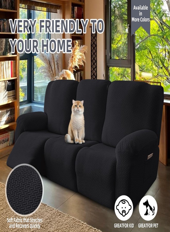 Genina أغطية أريكة جينينا القابلة للإمالة - أغطية أريكة قابلة للتمدد بنقشة جاكار مخططة - أغطية لثلاث وسائد مقاعد بنسيج ناعم - واقي أثاث للحيوانات الأليفة والأطفال (أسود) - Image 3