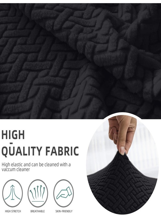 Genina أغطية أريكة جينينا القابلة للإمالة - أغطية أريكة قابلة للتمدد بنقشة جاكار مخططة - أغطية لثلاث وسائد مقاعد بنسيج ناعم - واقي أثاث للحيوانات الأليفة والأطفال (أسود) - Image 2